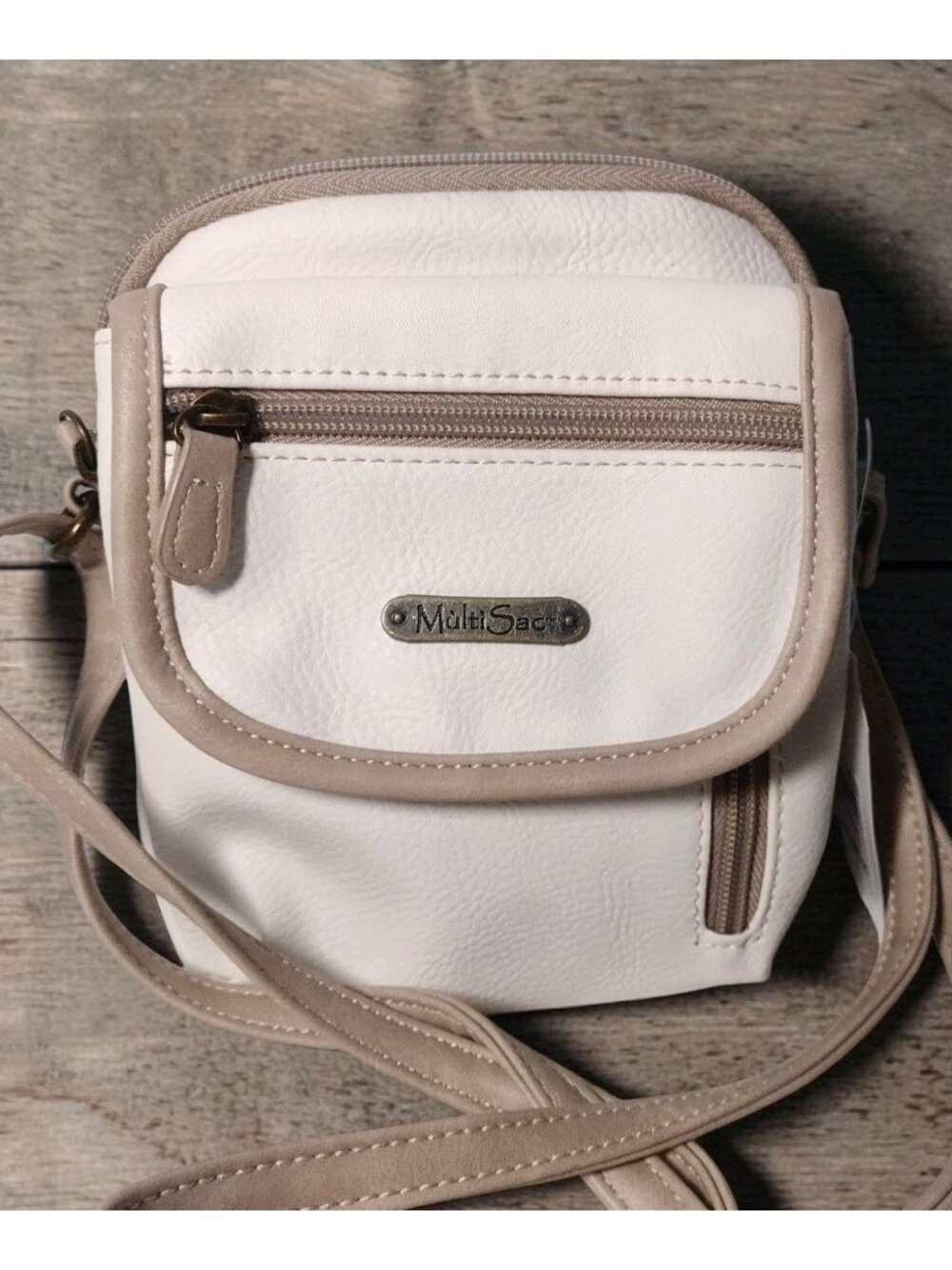 NEW MultiSac Everest Mini Crossbody Bag Purse Two Tone White Tan Travel